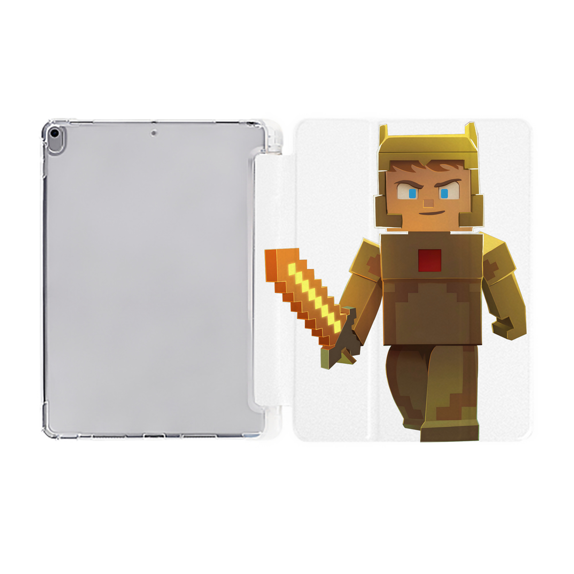 （画像用） マインクラフト ブロックの世界 Minecraft MC Block world IPad ケース ペン収納付き 三つ折りスタンド PUレザー×シリコン 対応機種9.5/10.5/10.9インチ
